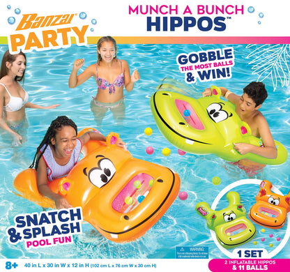 BANZAI Munch a Bunch Hippos, Summer Fun Floatie, Pool Party Toy Game for Social Kids & Teens